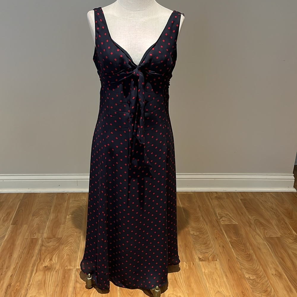 The J. Peterman Company navy red bias cut silk lined  dress size 6